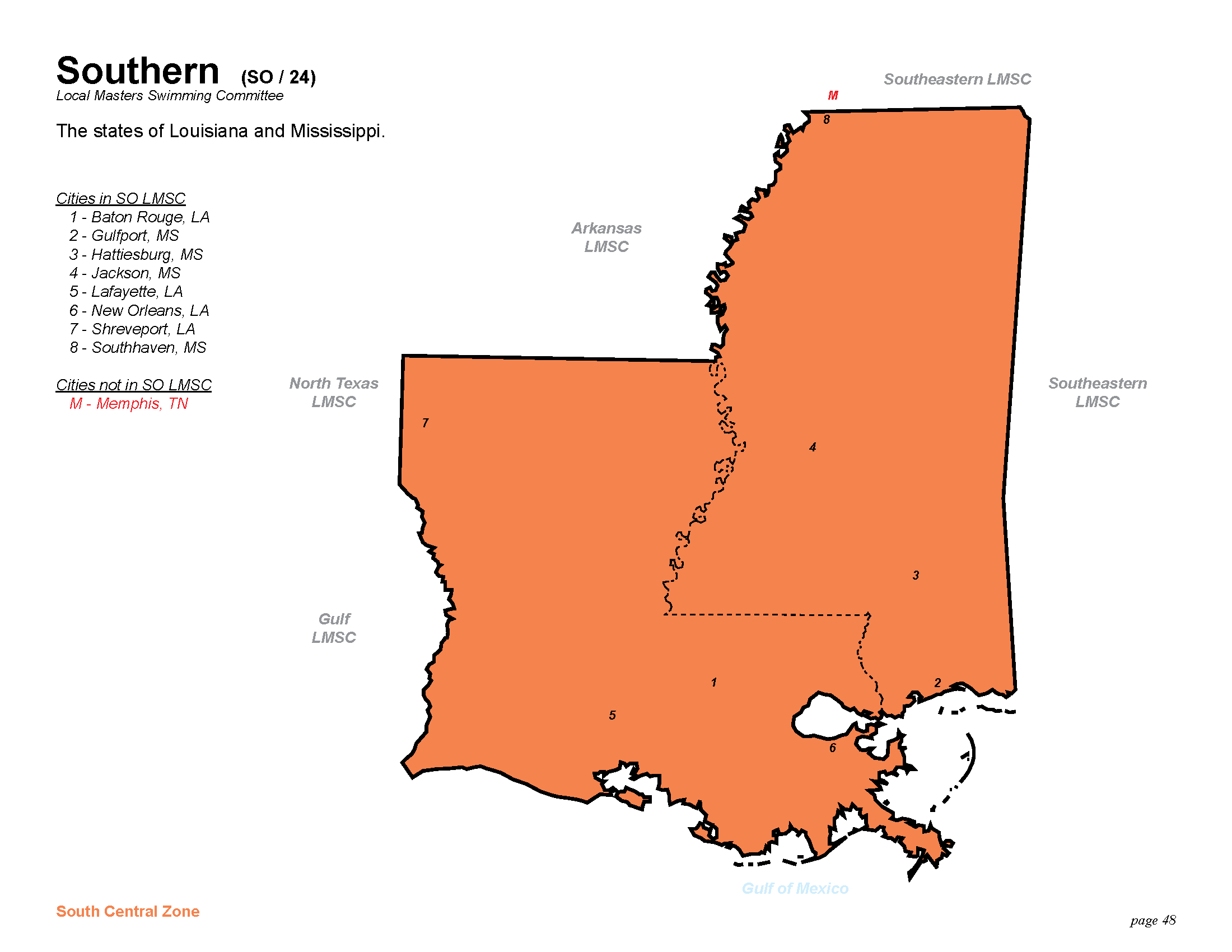 Map of the Southern geographic region